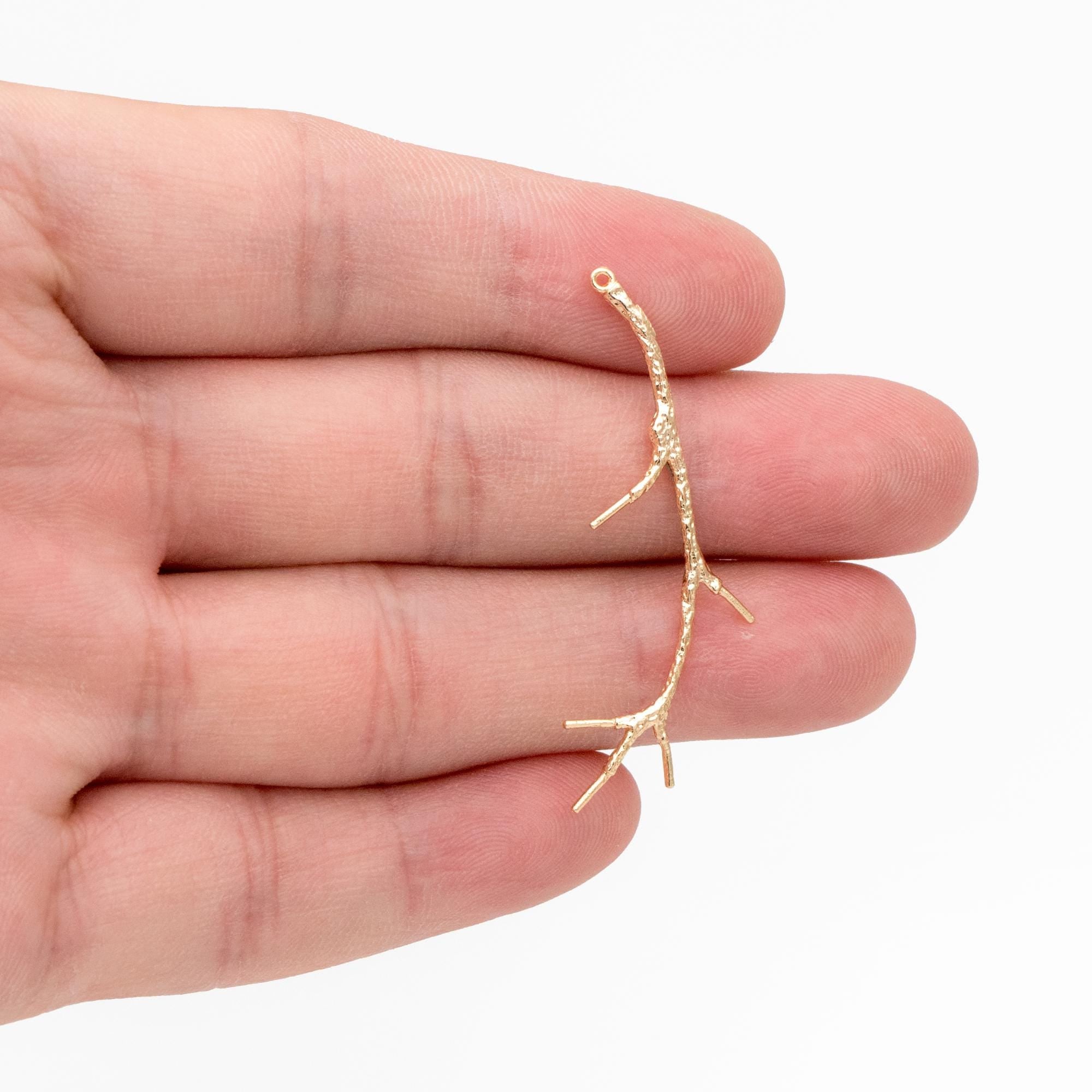 4pcs Gold Branch Charms , Real Gold Plated Brass, Christmas Pendants, Jewelry Making, Diy Material, Jewelry Supplies (GB-2672)